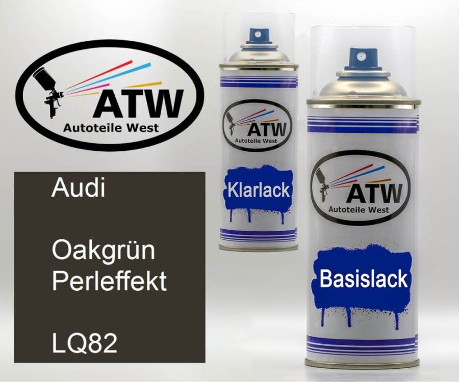 Audi, Oakgrün Perleffekt, LQ82: 400ml Sprühdose + 400ml Klarlack - Set, von ATW Autoteile West.